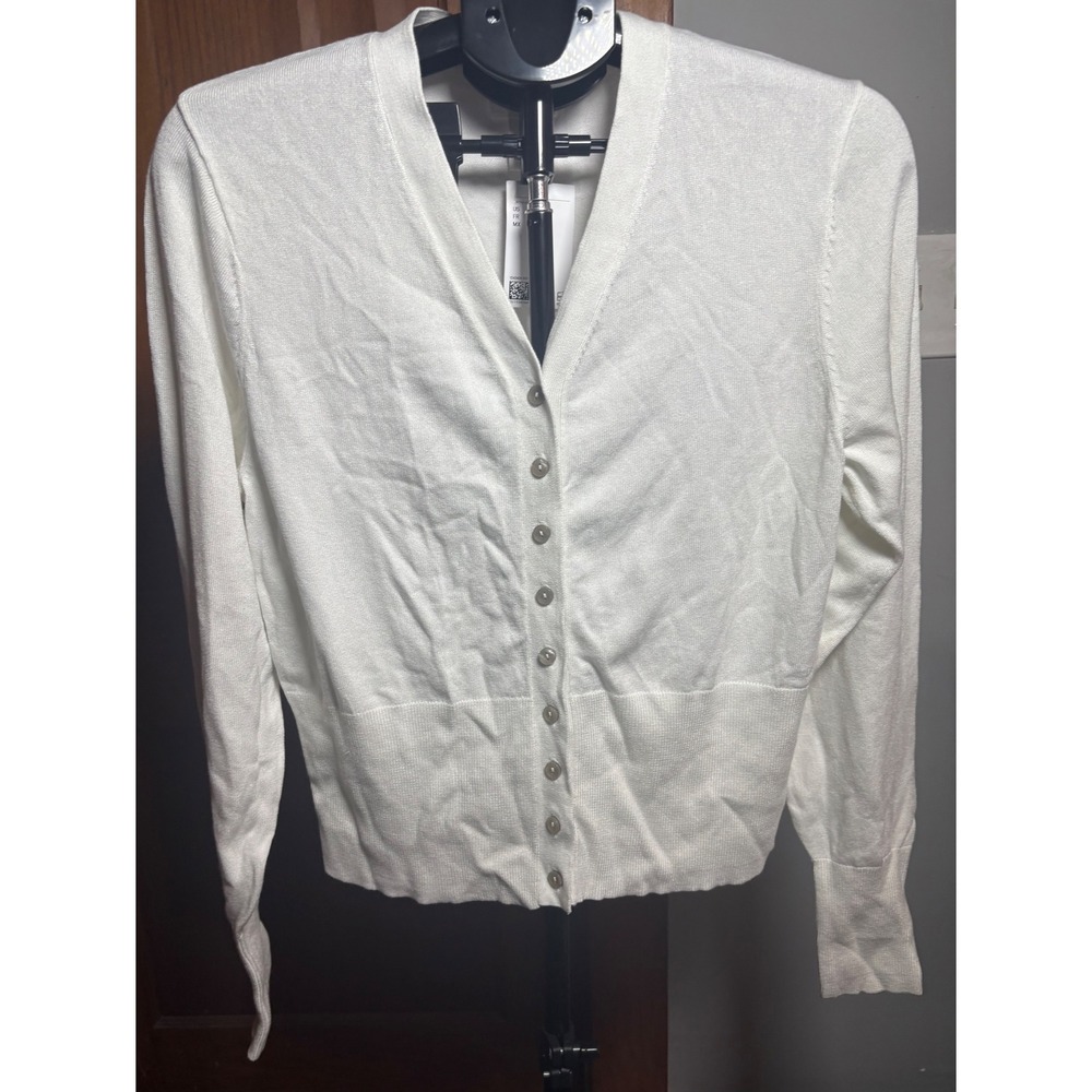 H&M Women's White V-Neck Button Front Cardigan Size Medium NWT